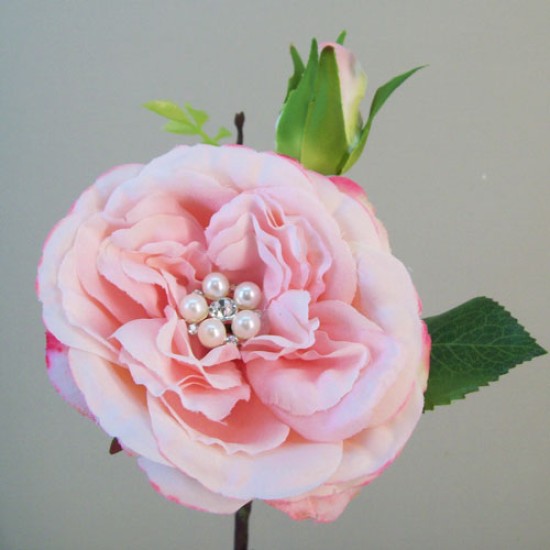 Crystal Gem Cabbage Rose Pink 38cm Artificial Flowers